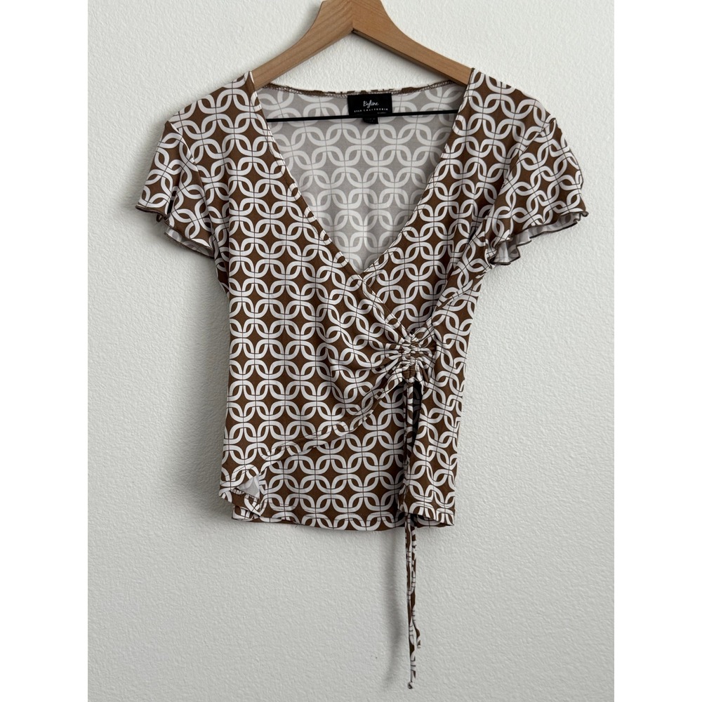 Vintage Byline Byer California Geometric Wrap Top M Brown Retro Y2K Indie Sleaze